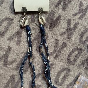 Free People Navy Shell Tassel Hair Wraps